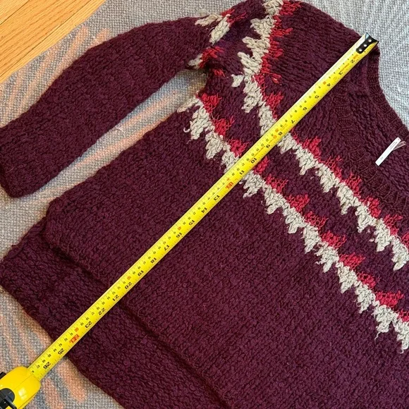 Free People Maroon and Gray Fair Isle Patterned Sweater - Picture 3 of 9